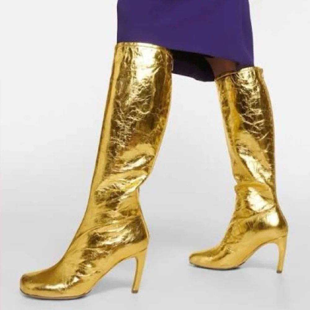 Dries Van Noten Gold Metallic Leather Statement Knee Boots Sz 36.5 - Picture 14 of 16